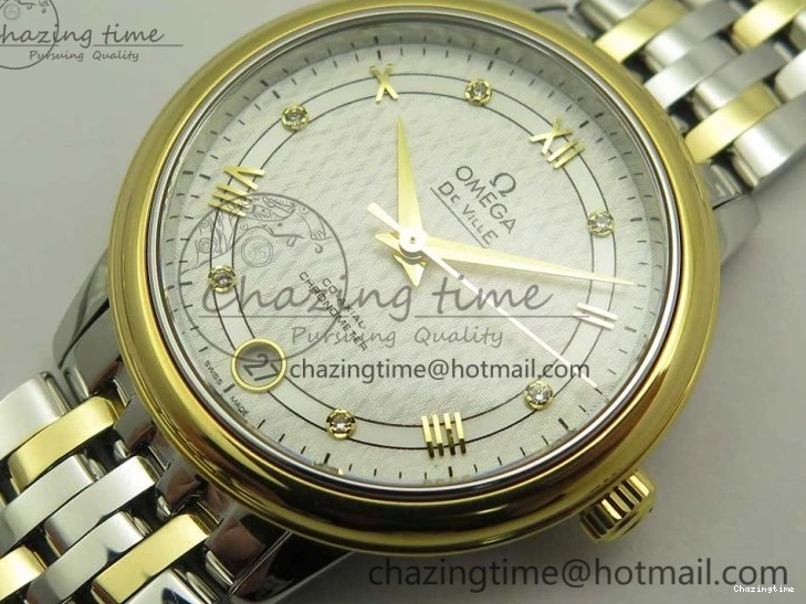 0106 Attractive De Ville Prestige Ladies 32.7mm SS MKF 1:1 Best Edition White Dial Roman Markers on SS YG Bracelet MIYOTA 7965